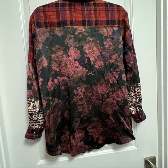 NWT - JOHNNY WAS Mulberry Rose Floral Print / Plaid Mix Up Shirt Sz XXS. - Picture 10 of 11